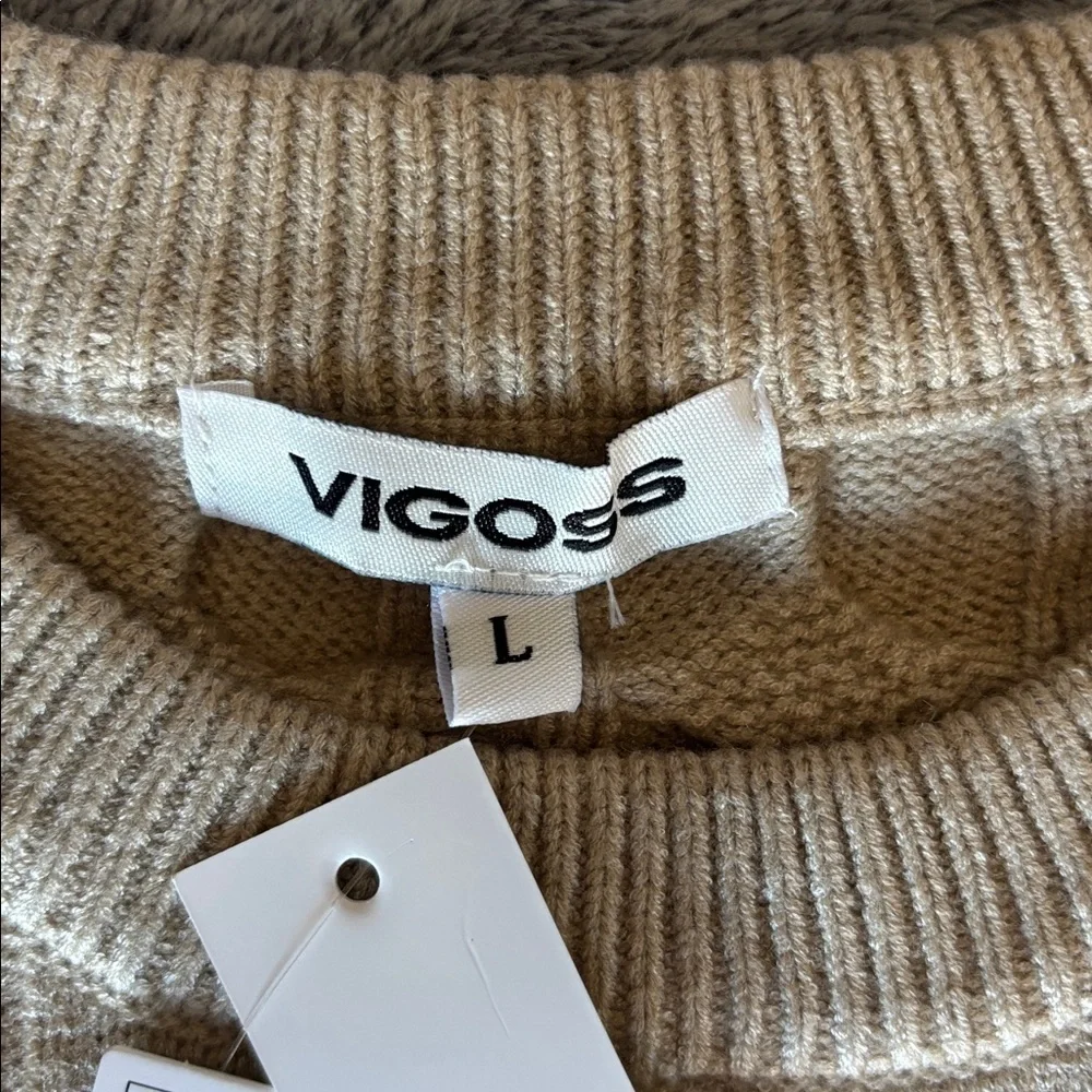 Vigoss Cable Stitch Crewneck Sweater in Oatmeal Size Large NWT